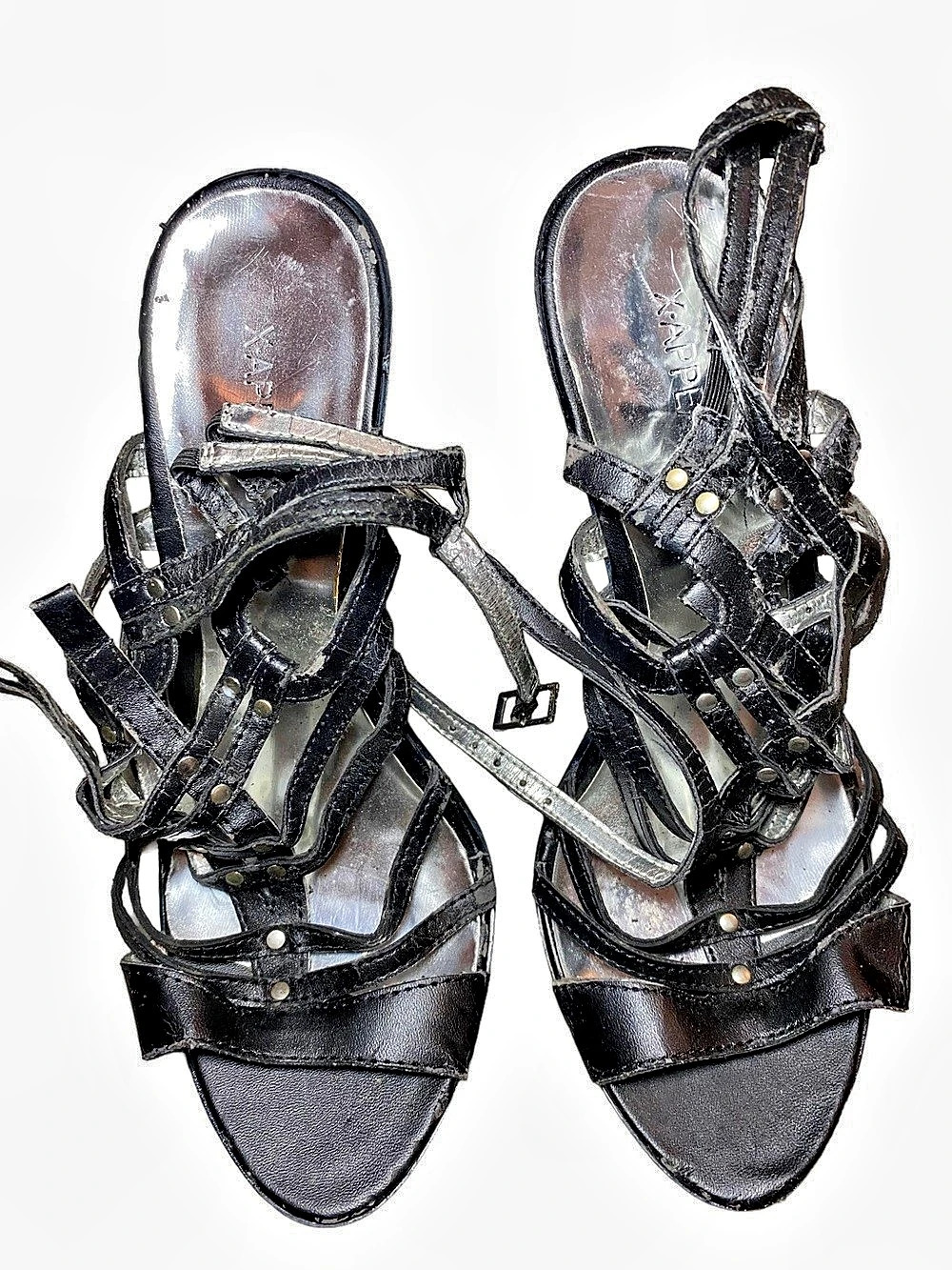Black Strappy Stiletto Heels Size 9 Y2K Party Shoes